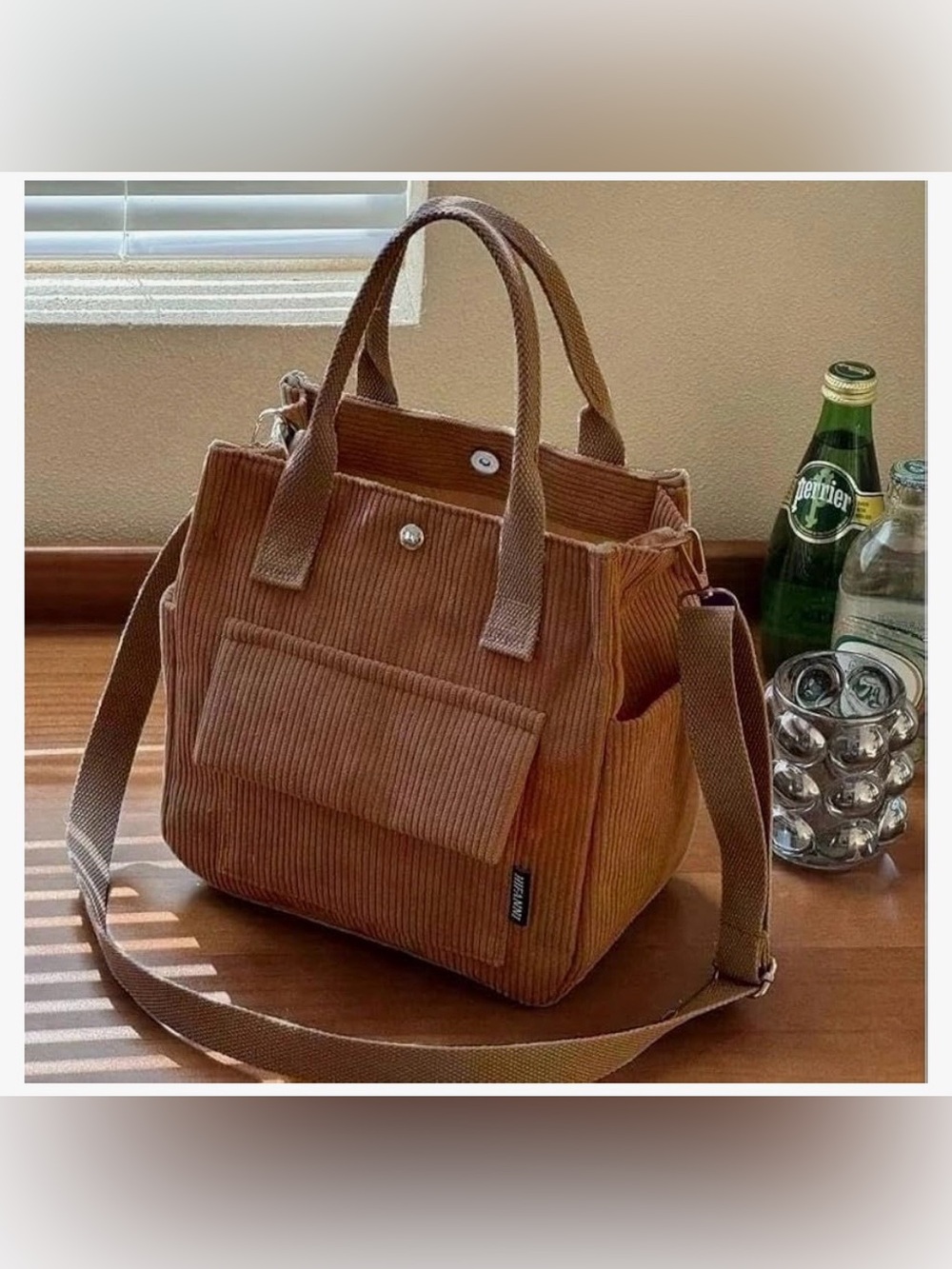 NWT Joriva Corduroy Crossbody Tote Bag Caramel Brown Multi Pocket Purse